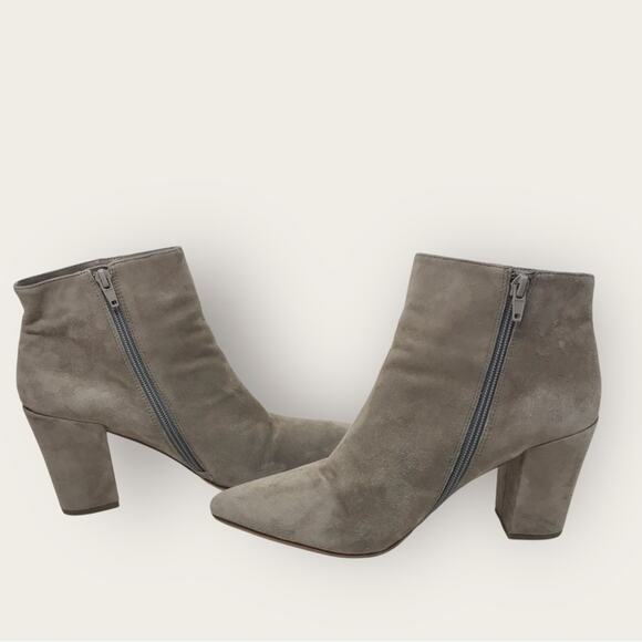 Steve Madden Gray Taupe Suede Ankle Boots Pointed Toe & Block Heels Size 10B - Picture 2 of 11